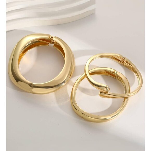 Gold Bangle Bracelets Dainty Stackable Chunky Jewelry for Women - Picture 8 of 9